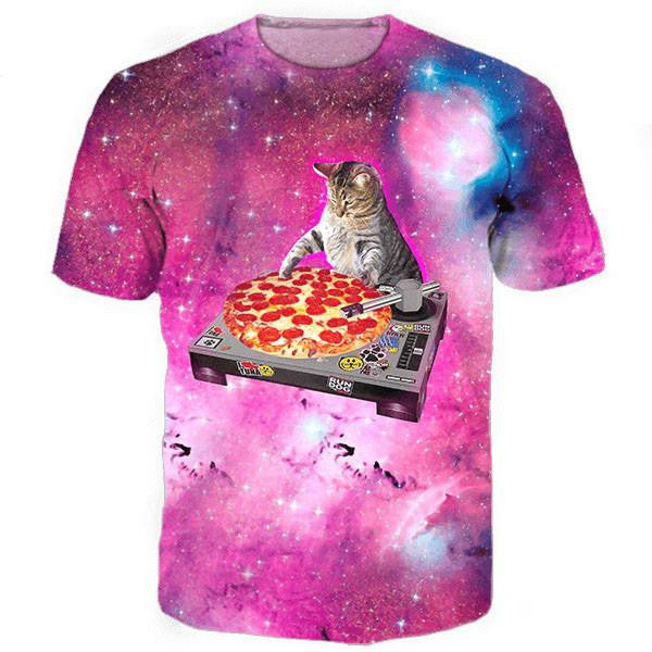 Buy DJ Pizza Cat Tee Online, Cheap Mens Rave Clothing, NuLights