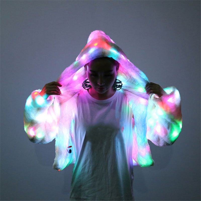 Long Sleeve Led Light Shining Faux Fur Coat - NuLights