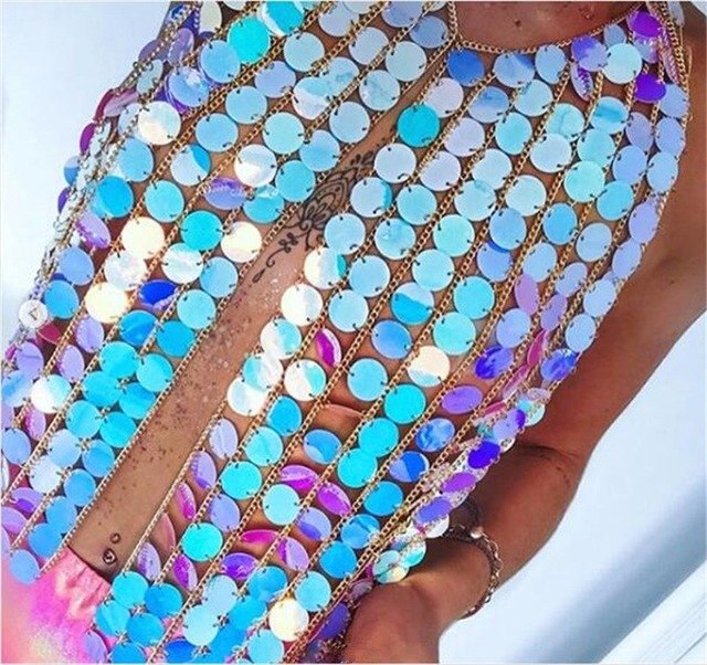 Holographic Rave Top - Shop Holographic Blue Mesh Sheer Top Online