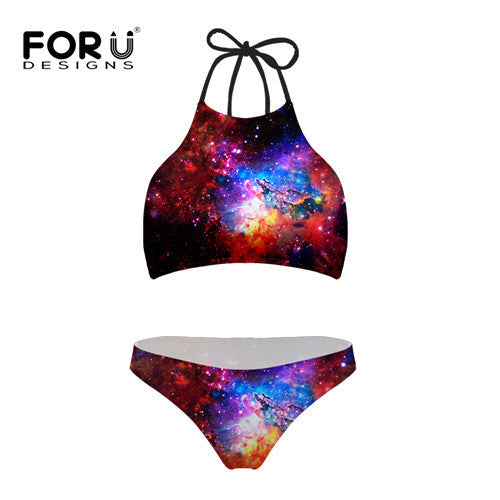 Galaxy High-Neck Two Piece Swimsuit, Girls Rave Outfits, NuLights