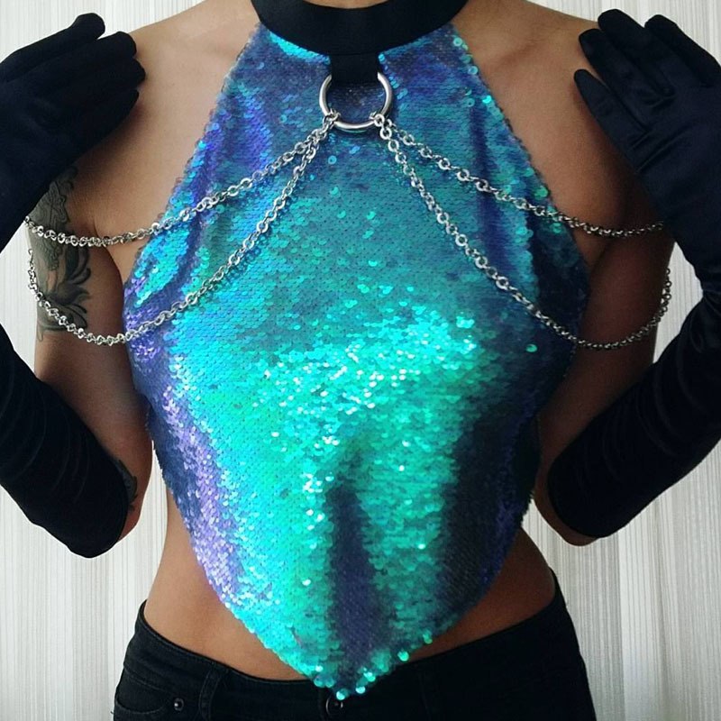 Sequined Backless Crop Top - NuLights